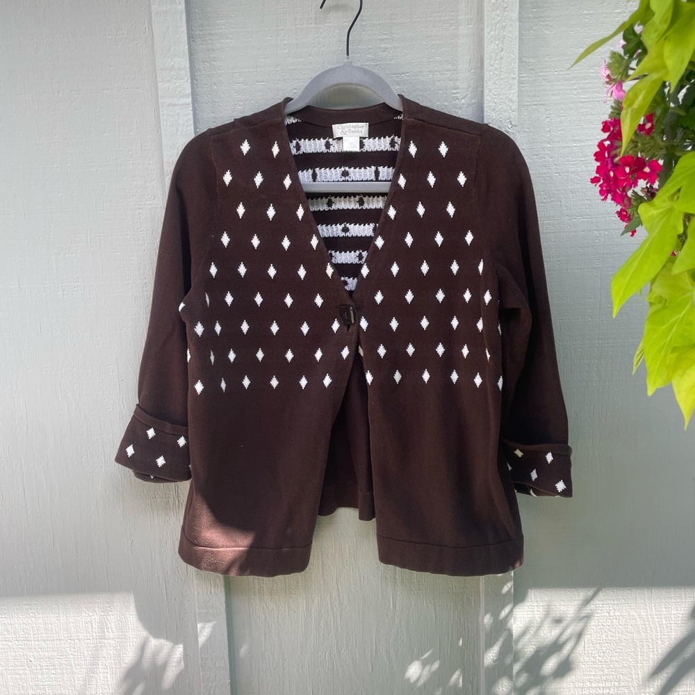 Christopher & Banks Brown and White Diamond Pattern Cardigan